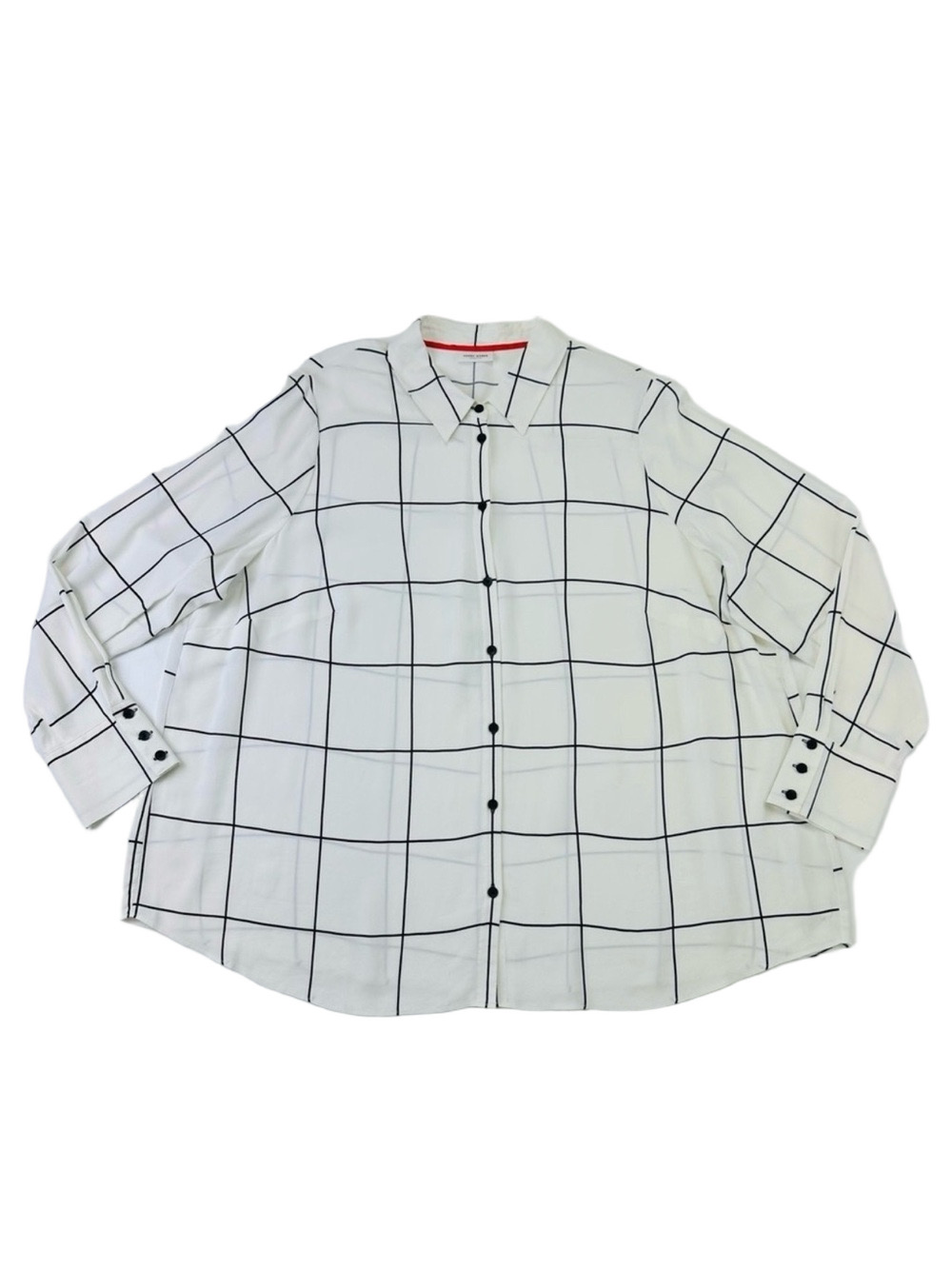 Gerry Weber white check blouse XL windowpane check long sleeve crepe semi sheer